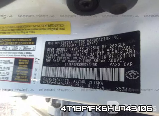 4T1BF1FK6HU743106 фото 10