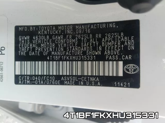 4T1BF1FKXHU315331 фото 2