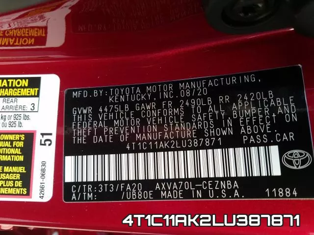 4T1C11AK2LU387871 фото 2