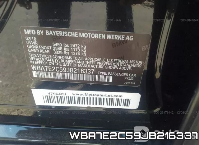 WBA7E2C59JB216337 фото 10
