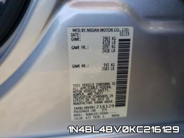 1N4BL4BV0KC216129 фото 2
