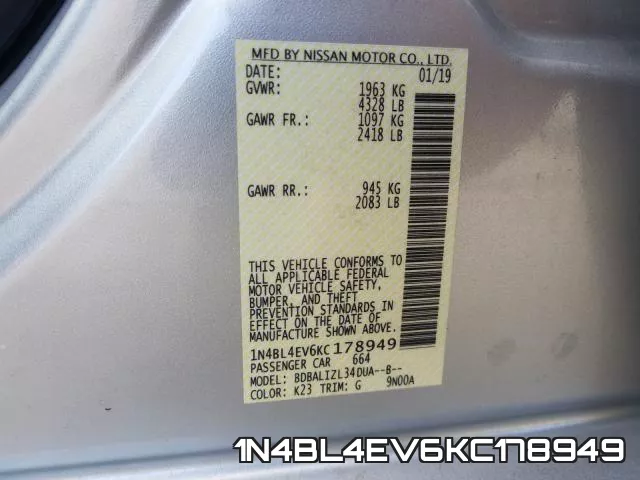 1N4BL4EV6KC178949 фото 2