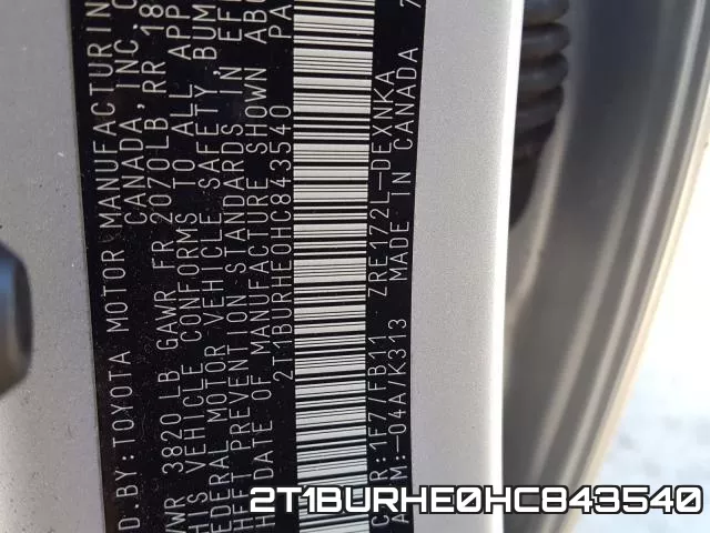 2T1BURHE0HC843540 фото 2