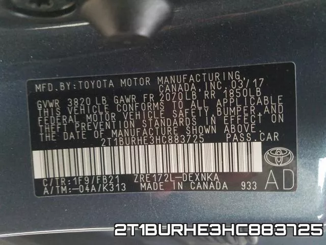 2T1BURHE3HC883725 фото 2