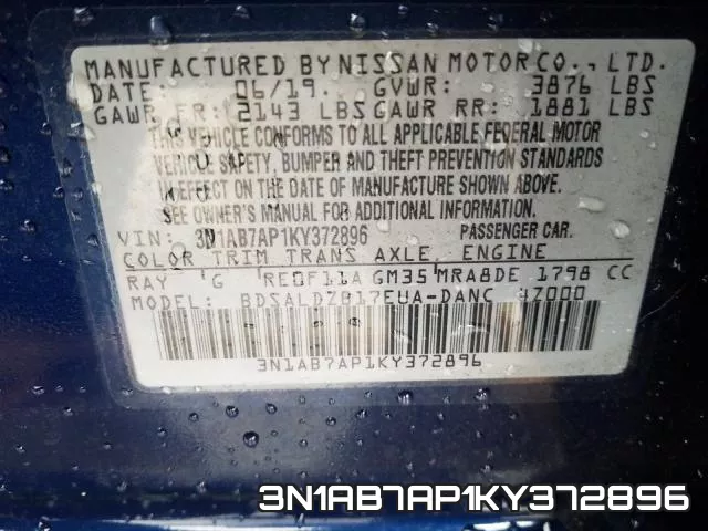 3N1AB7AP1KY372896 фото 2