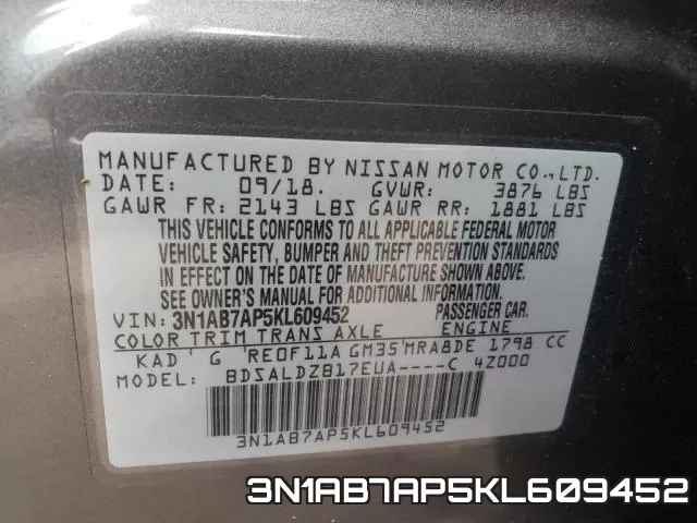 3N1AB7AP5KL609452 фото 2