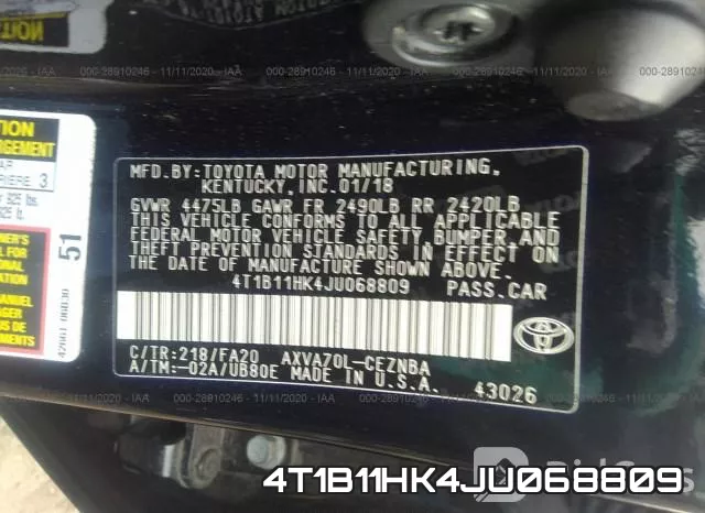 4T1B11HK4JU068809 фото 8