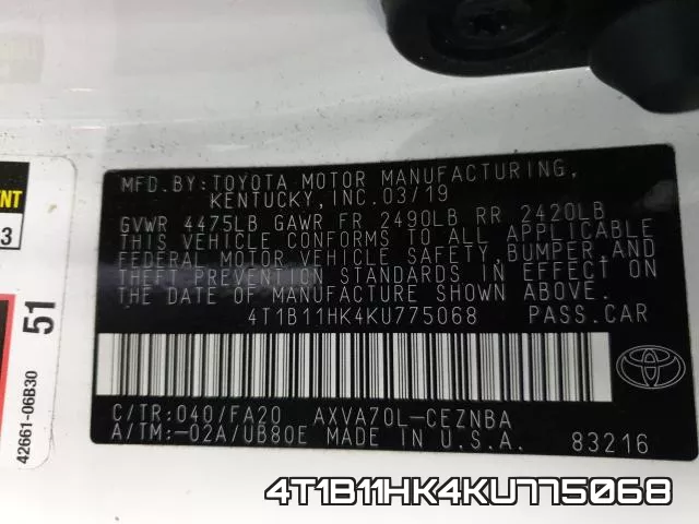 4T1B11HK4KU775068 фото 2