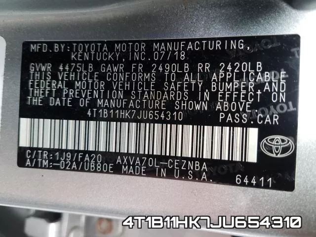 4T1B11HK7JU654310 фото 2