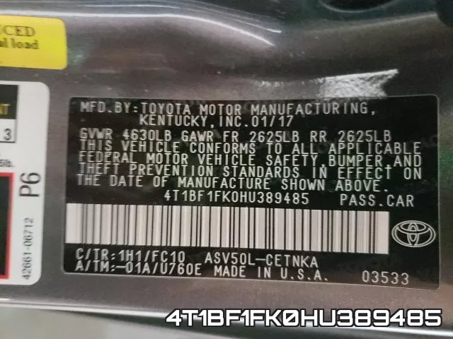 4T1BF1FK0HU389485 фото 2