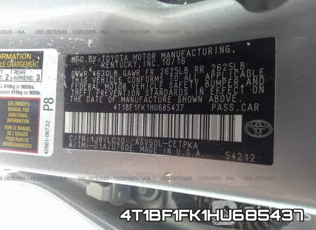4T1BF1FK1HU685437 фото 9