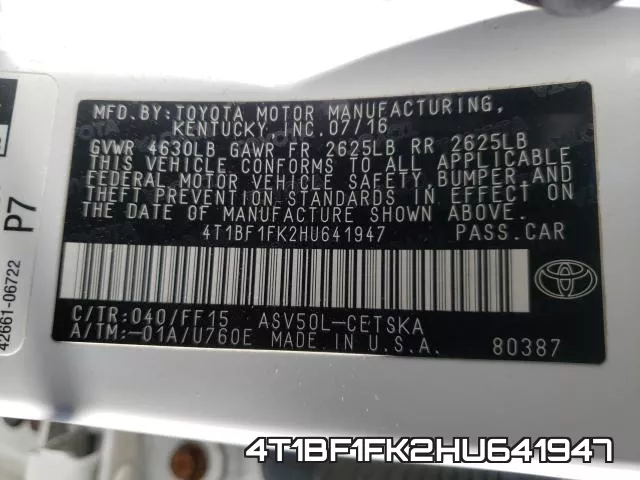 4T1BF1FK2HU641947 фото 2
