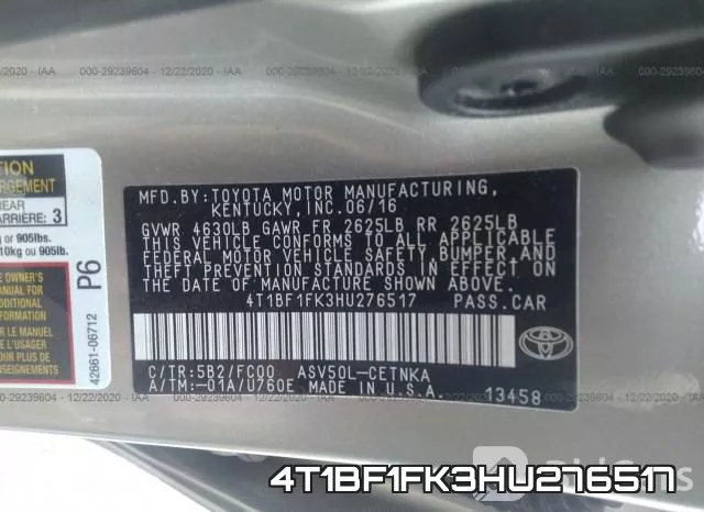 4T1BF1FK3HU276517 фото 10