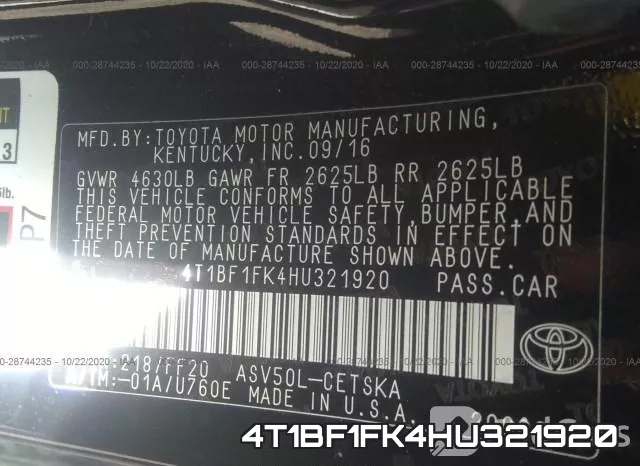 4T1BF1FK4HU321920 фото 9