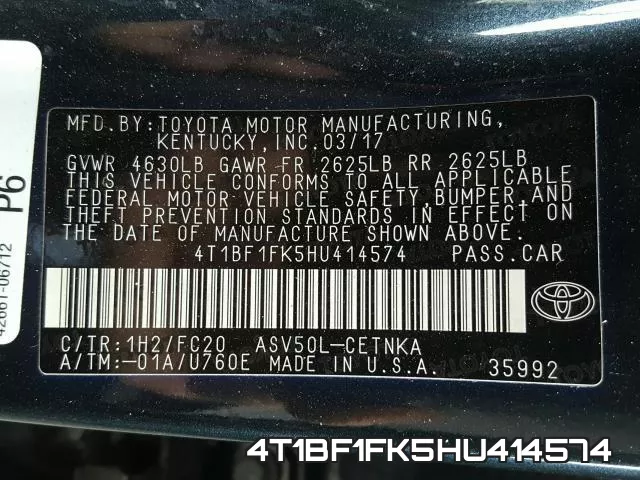 4T1BF1FK5HU414574 фото 2