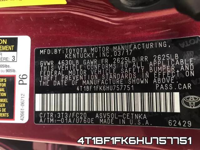 4T1BF1FK6HU757751 фото 2