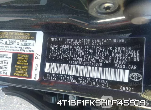 4T1BF1FK9HU745979 фото 10