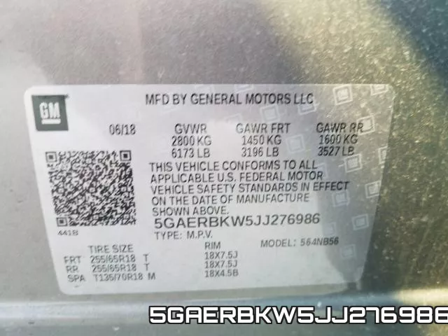 5GAERBKW5JJ276986 фото 2