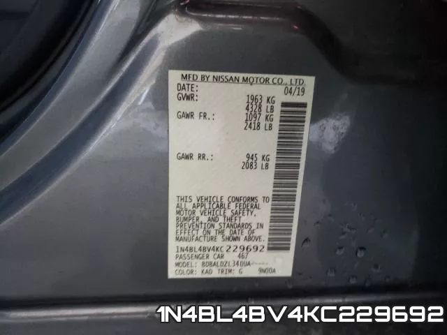 1N4BL4BV4KC229692 фото 2