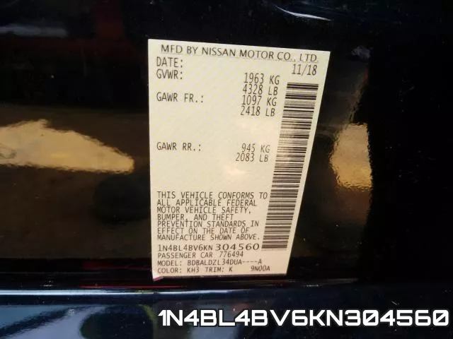 1N4BL4BV6KN304560 фото 2