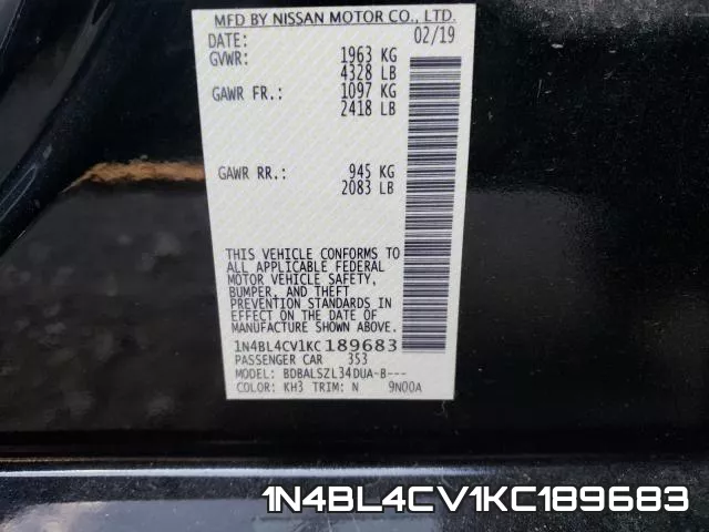 1N4BL4CV1KC189683 фото 2