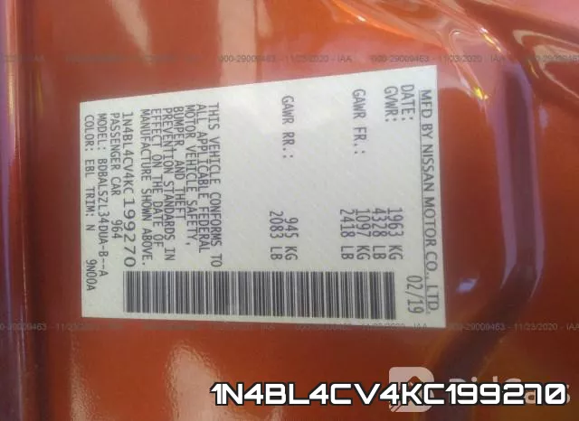 1N4BL4CV4KC199270 фото 9