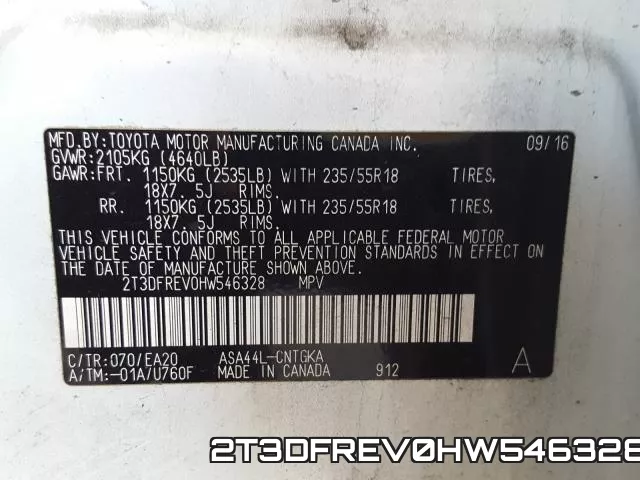 2T3DFREV0HW546328 фото 2