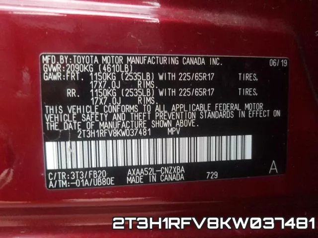 2T3H1RFV8KW037481 фото 2