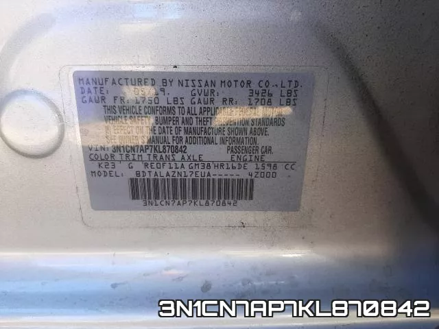 3N1CN7AP7KL870842 фото 2