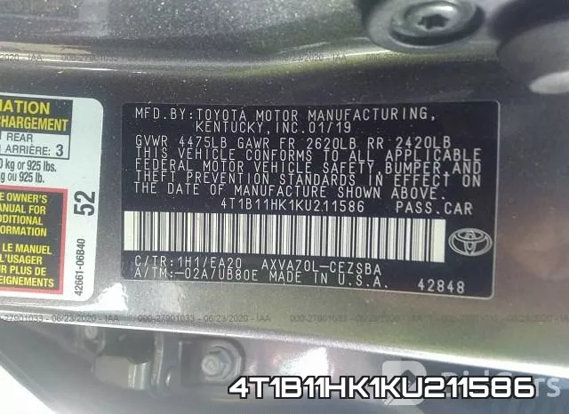 4T1B11HK1KU211586 фото 10