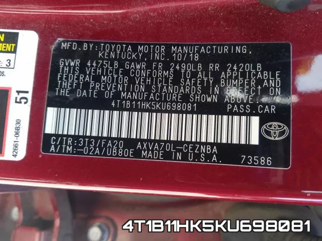 4T1B11HK5KU698081 фото 2