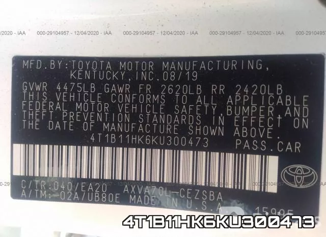 4T1B11HK6KU300473 фото 9