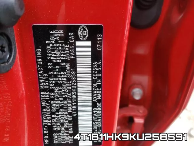 4T1B11HK9KU258591 фото 2