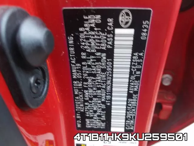 4T1B11HK9KU259501 фото 2