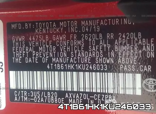 4T1B61HK1KU246033 фото 10