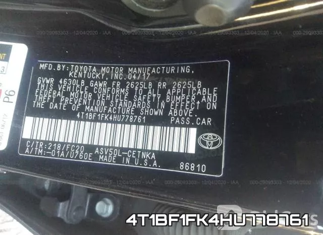 4T1BF1FK4HU778761 фото 10