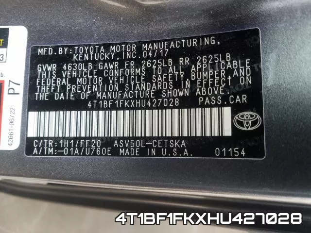 4T1BF1FKXHU427028 фото 2
