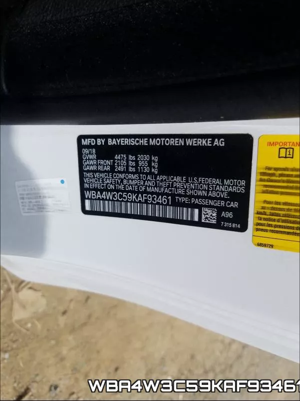 WBA4W3C59KAF93461 фото 2