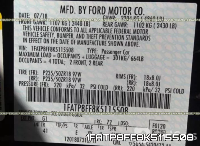 1FATP8FF8K5115508 фото 10