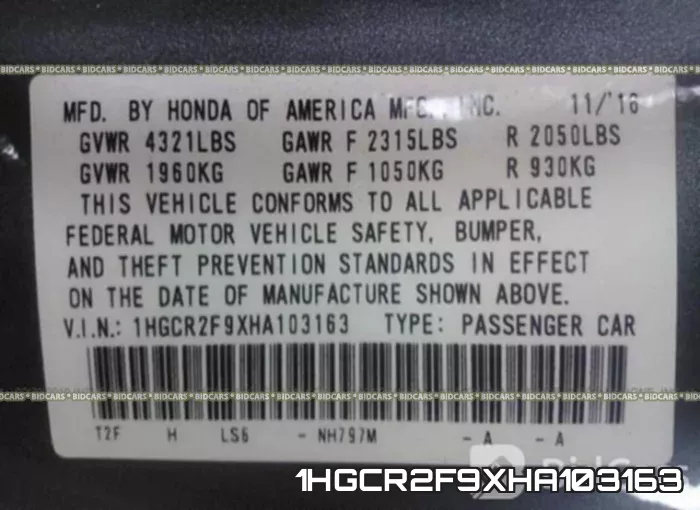 1HGCR2F9XHA103163 фото 10