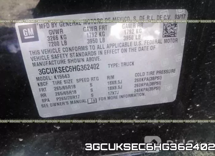 3GCUKSEC6HG362402 фото 10