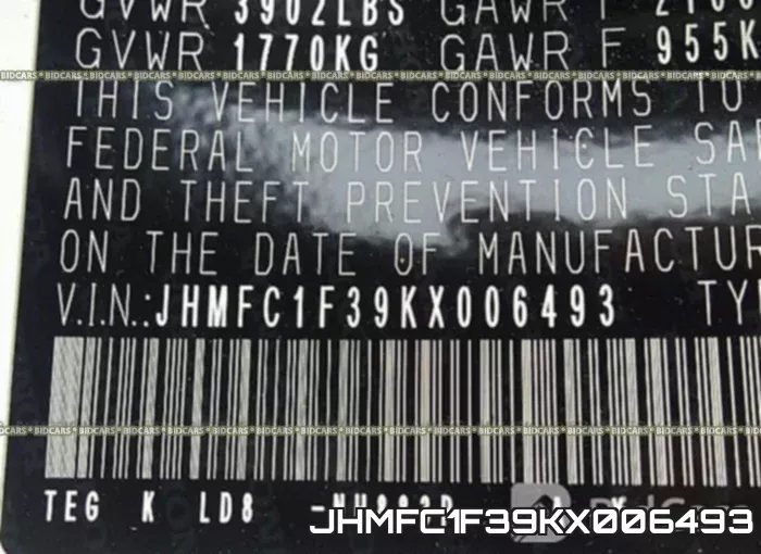 JHMFC1F39KX006493 фото 10