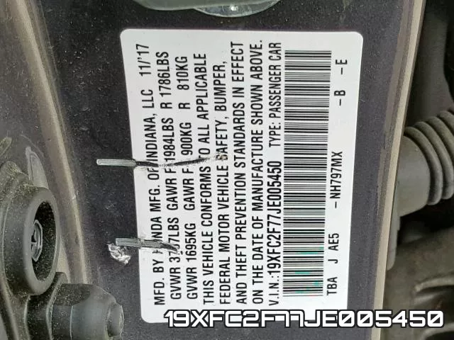 19XFC2F77JE005450 фото 2