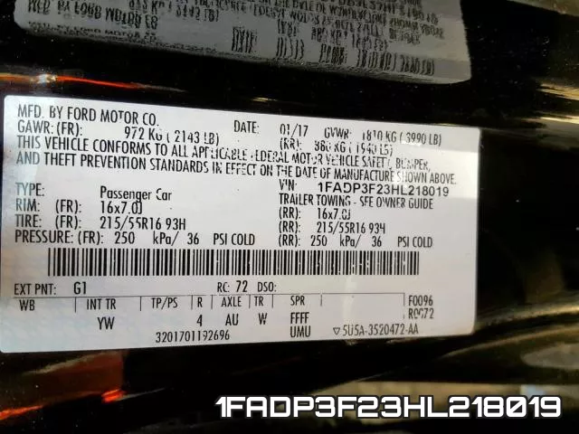 1FADP3F23HL218019 фото 2