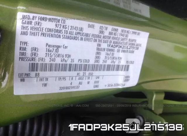 1FADP3K25JL275138 фото 10