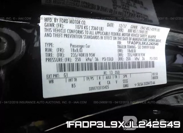 1FADP3L9XJL242549 фото 9
