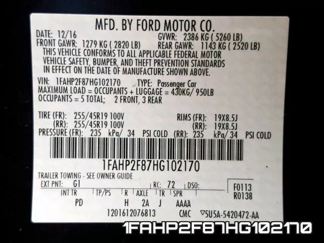 1FAHP2F87HG102170 фото 2