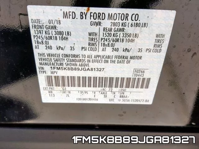 1FM5K8B89JGA81327 фото 2