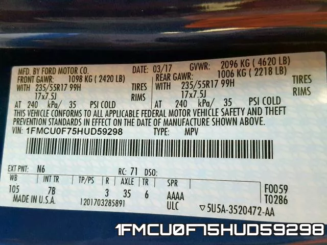 1FMCU0F75HUD59298 фото 2