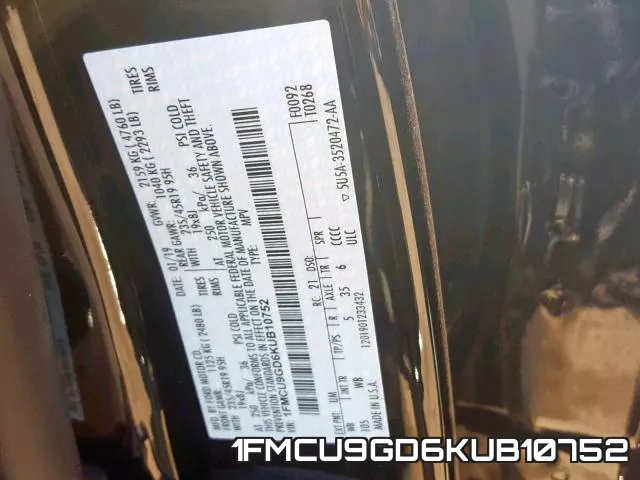 1FMCU9GD6KUB10752 фото 2
